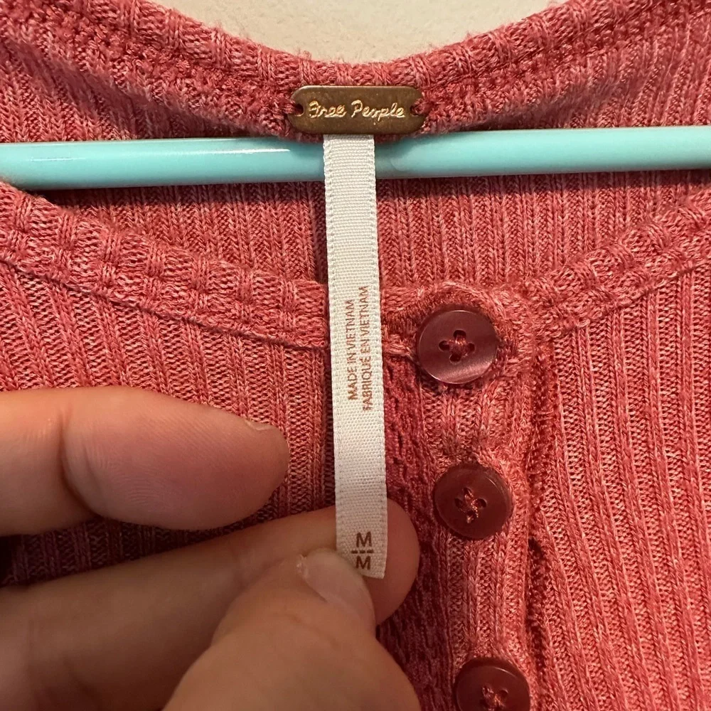 Free People Leo Henley Thermal Top | Oversized Waffle Knit Long Sleeve Size M